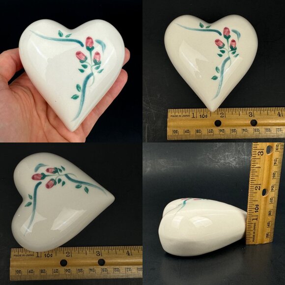 3 Vtg Ceramic Cream Color Heart Shape Wall Hanging Ornament Floral Ribbon Paint - Picture 6 of 10